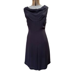 Baby Blue Line Cap Sleeve Cowl Neck Navy Midi Dress A Line Sleek